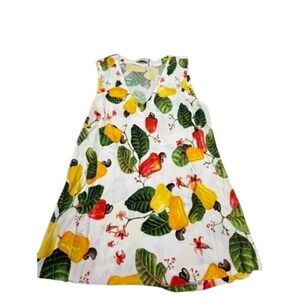 Isolda Brazil Cashew Fruit Print V-Neck Viscose Top White SZ 6/40 READ FINAL